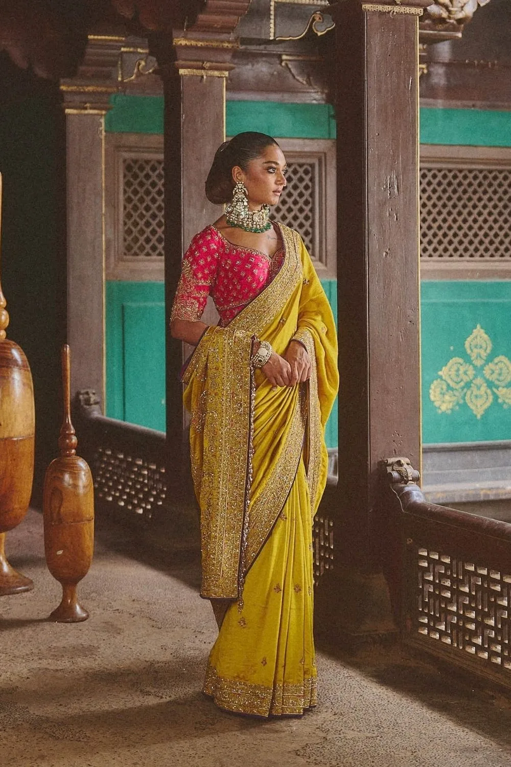 Rujuta Silk Saree by Jigar Mali in mustard, view 3