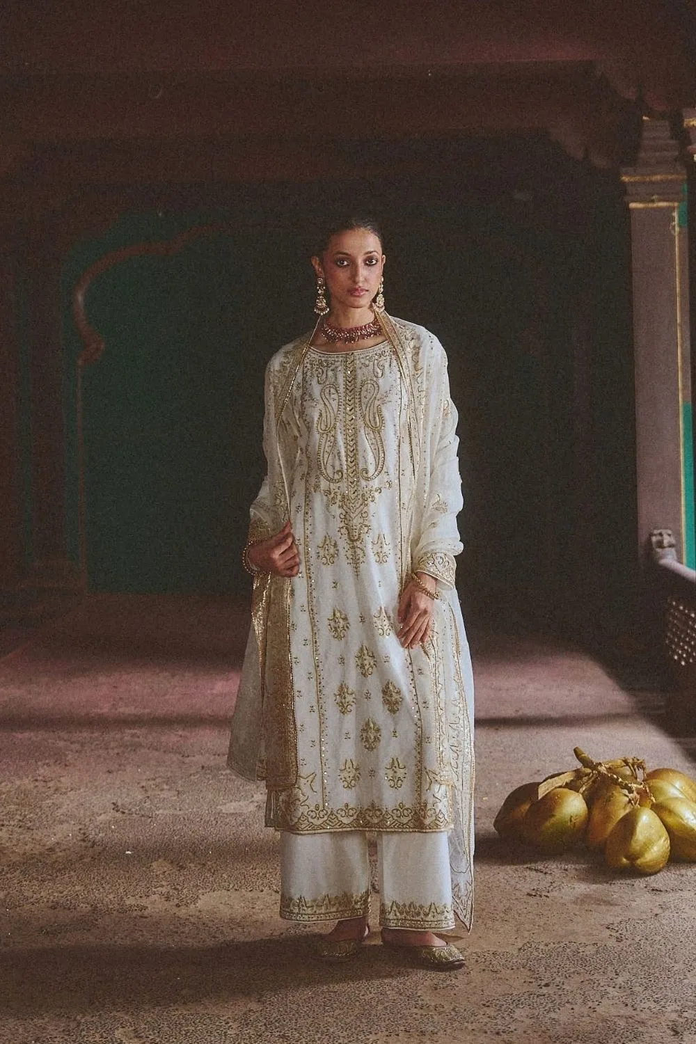 Gauri Kurta Set by Jigar Mali in ivory