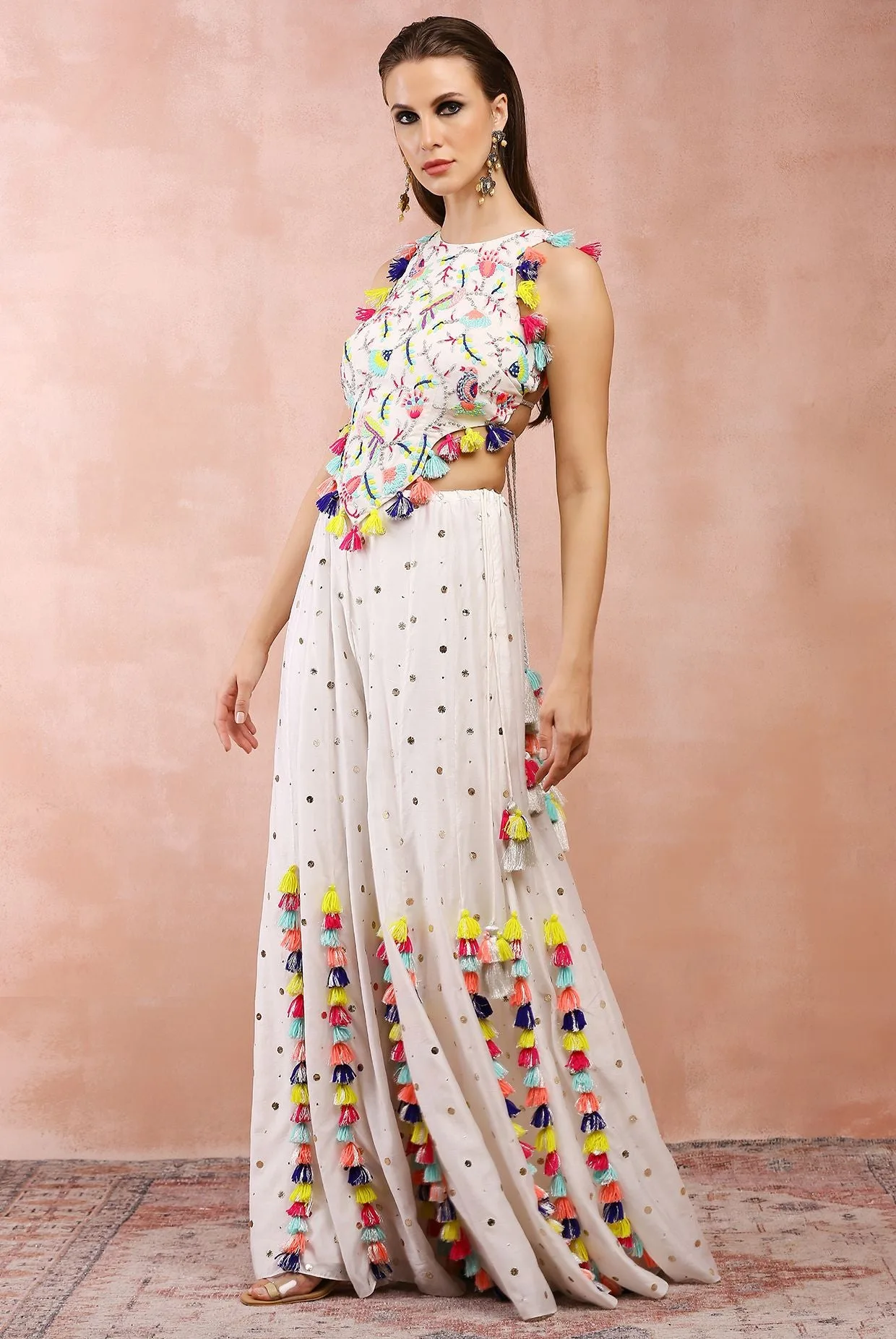 Off White Embroidered Choli With Sharara by Payal Singhal