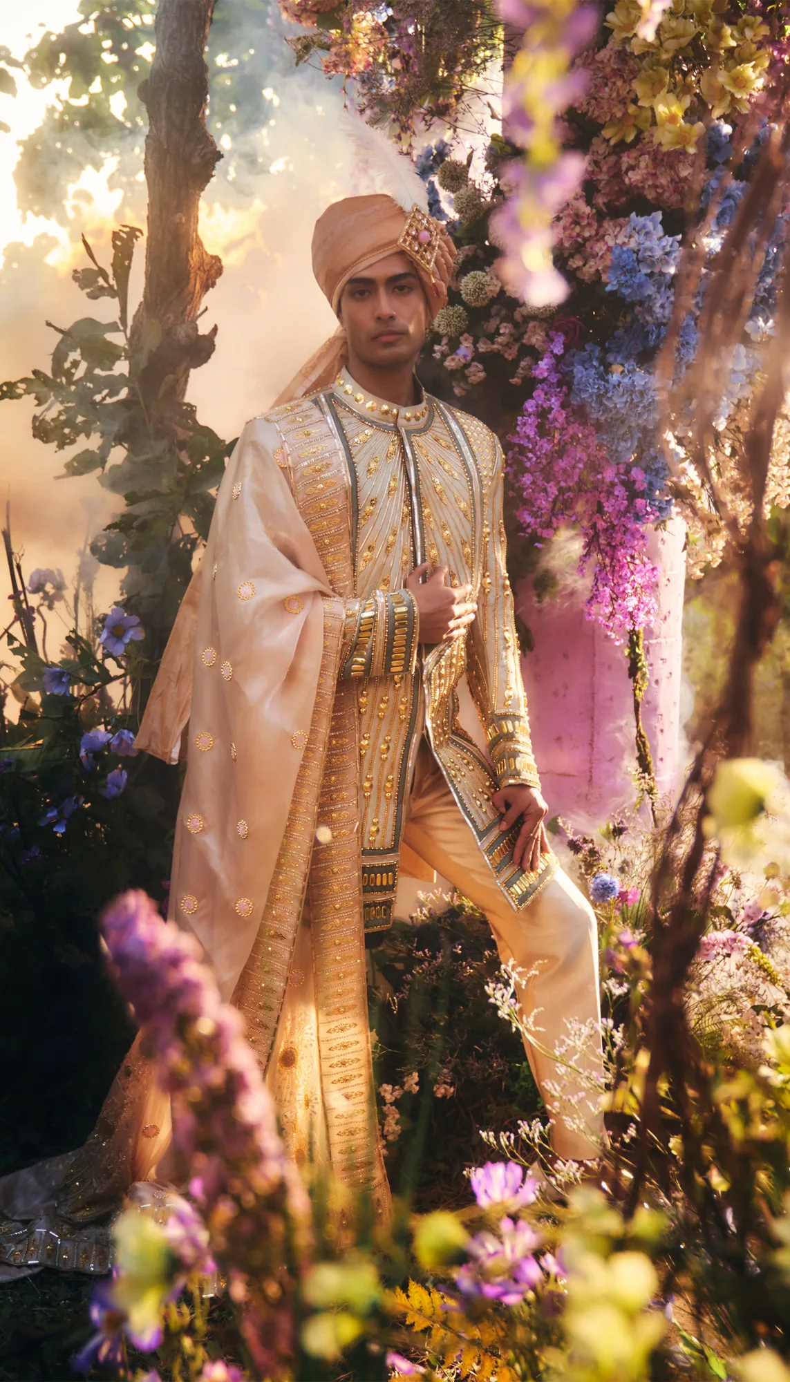 William - Ivory & Teal Sherwani by Papa Don't Preach, view 2