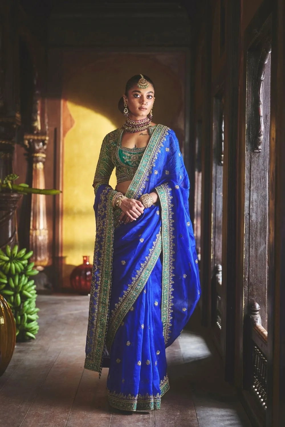 Saumya Silk Saree by Jigar Mali in peacock blue