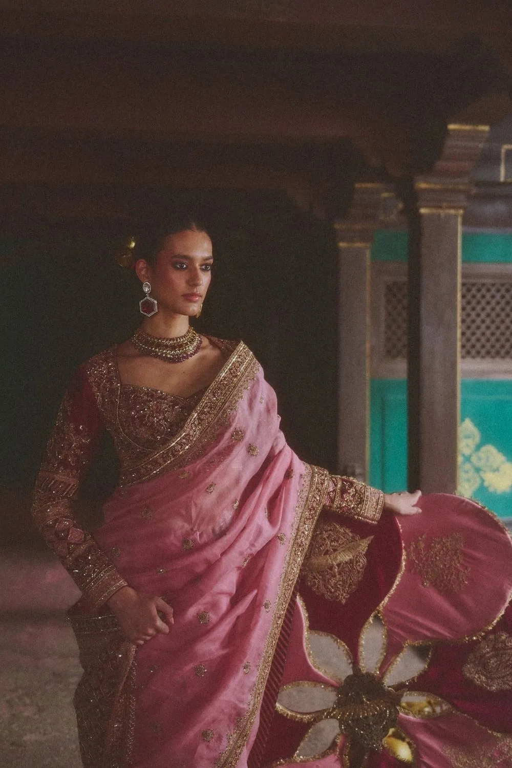 Pratichi Silk Saree by Jigar Mali in lilac, view 2