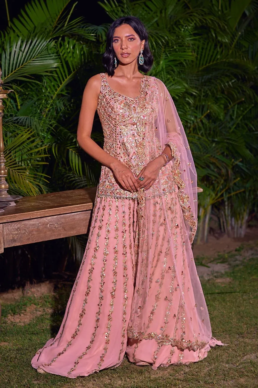 Peach Sharara Set by Tamanna Punjabi Kapoor