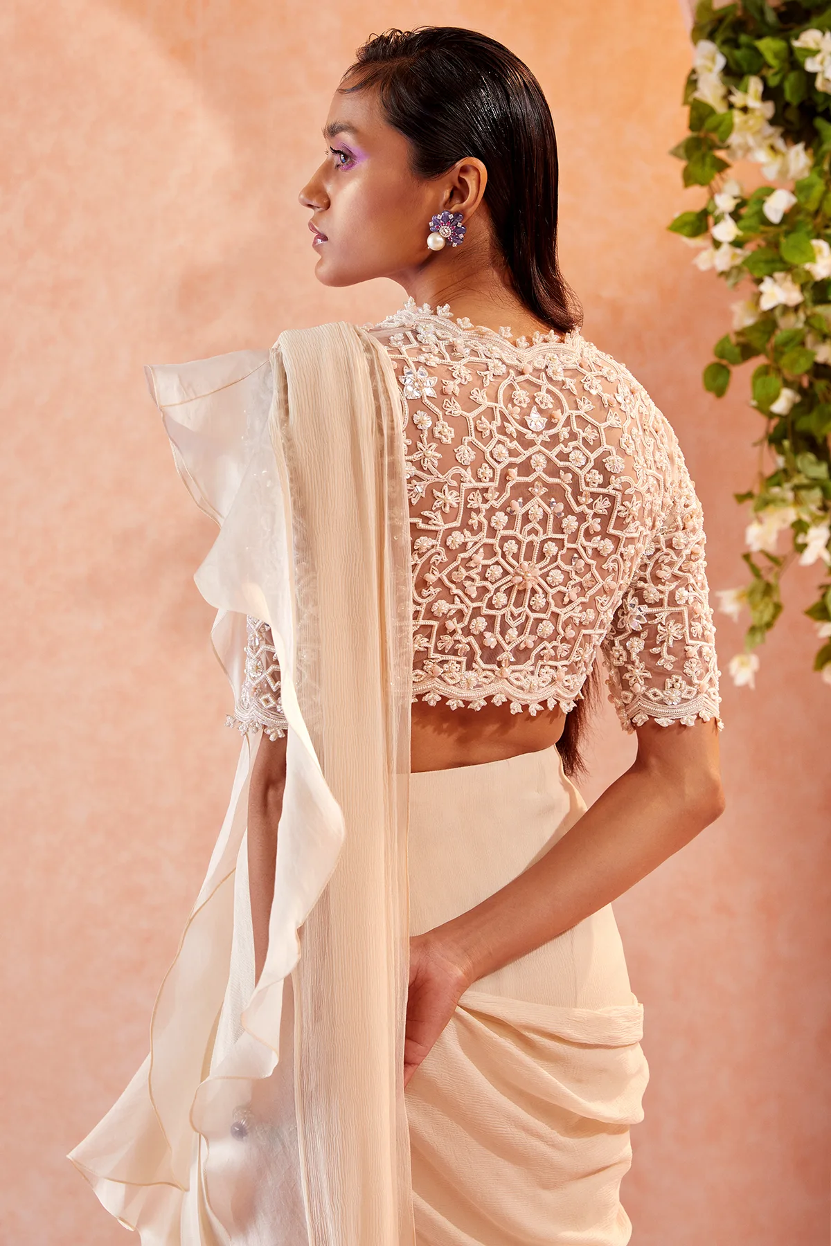 Arsema by Ridhi Mehra, ivory sari, view 3
