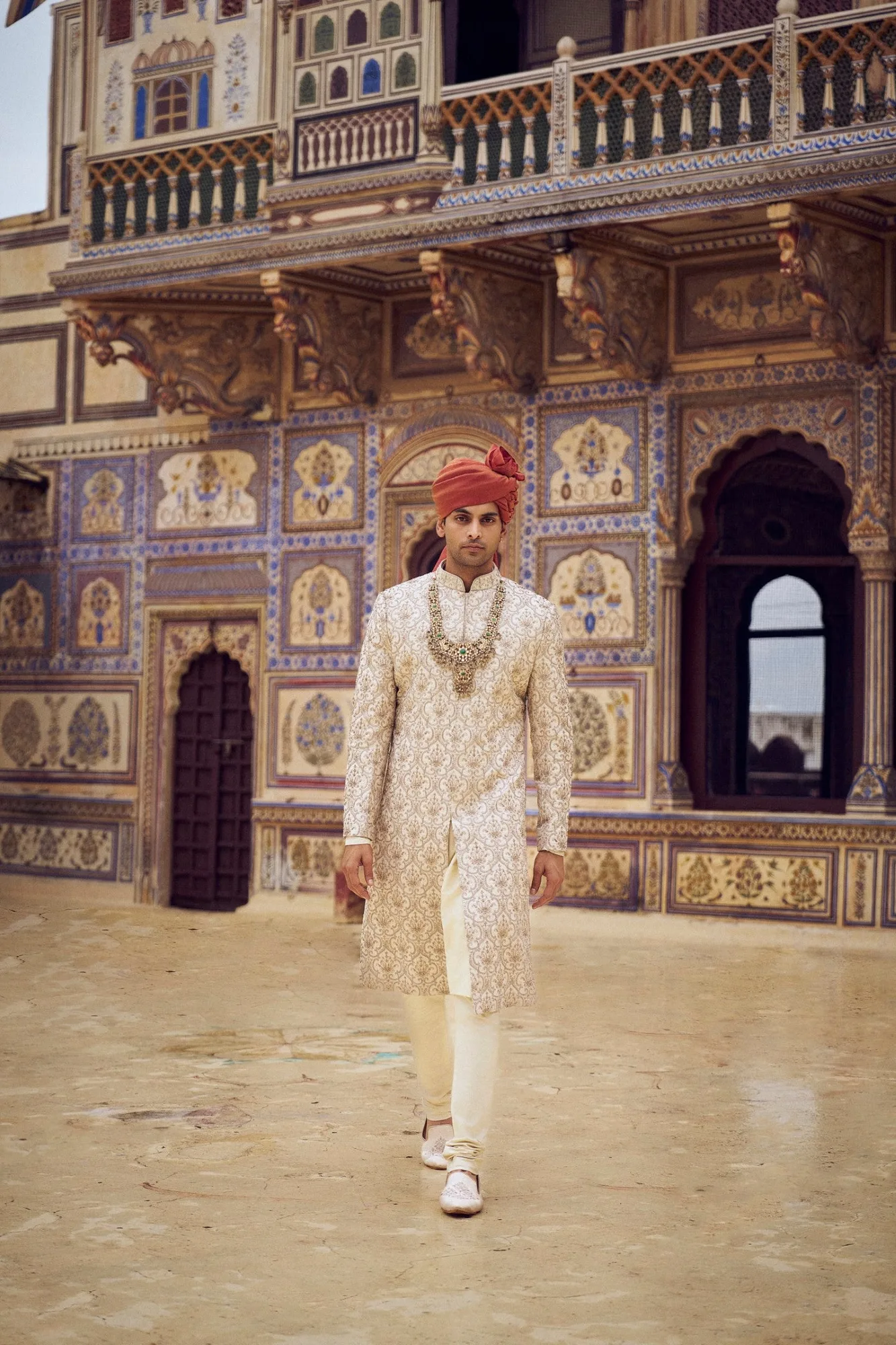 Beige Kasab Sherwani Set by Nitika Gujral, view 3