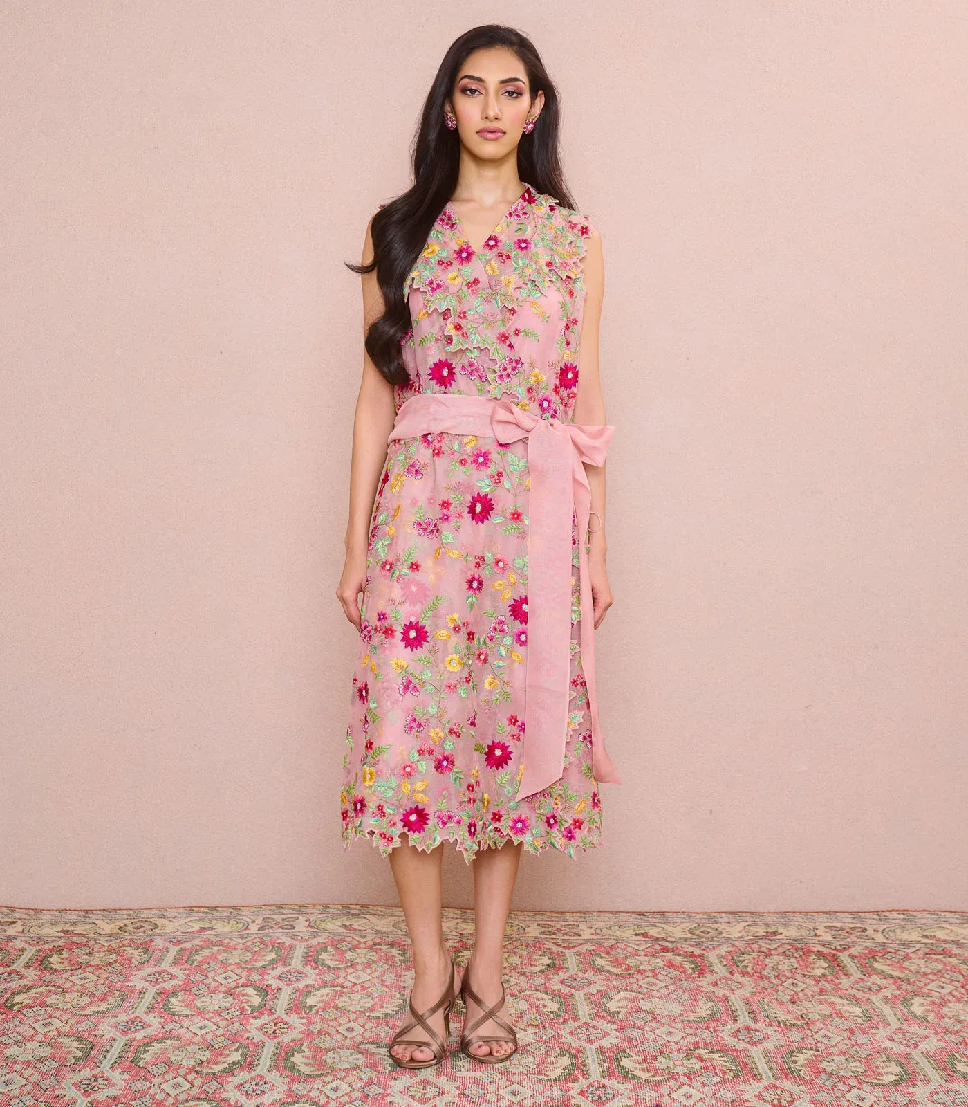 Pink Multithread Wrap Jacket Set by Anushree Reddy