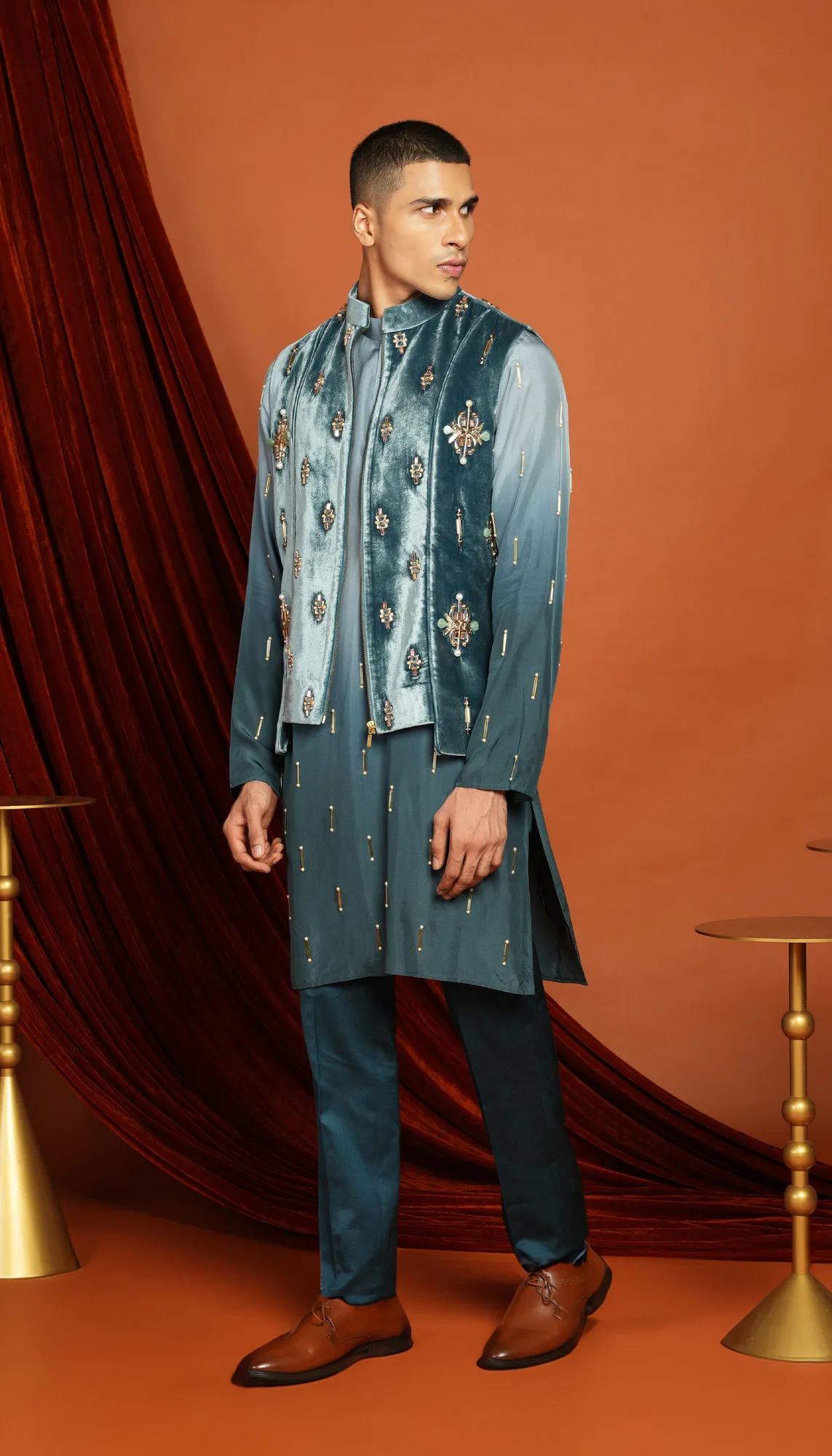 Noah Blue Vest Jacket Set by Papa Don't Preach, view 3