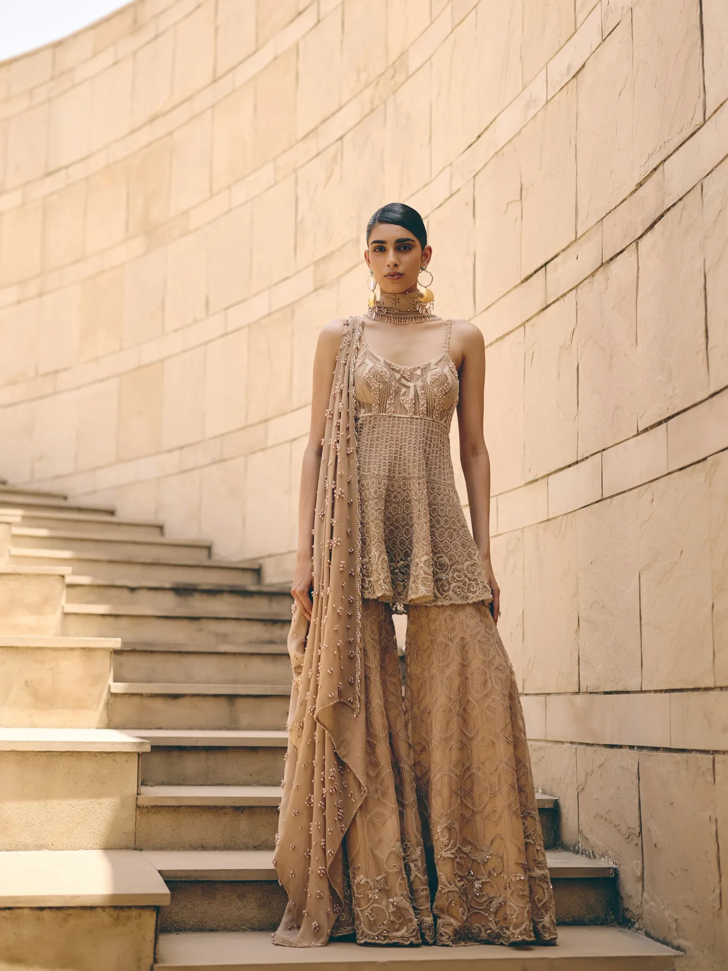 Melora Peach Sharara Set by Payal Keyal