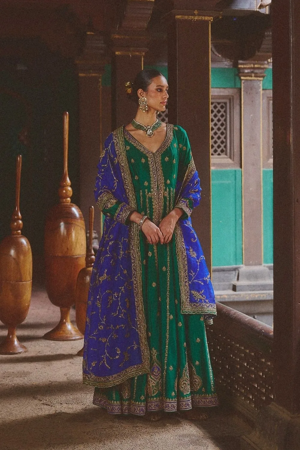 Chaitra Jacket Set by Jigar Mali in green, view 2