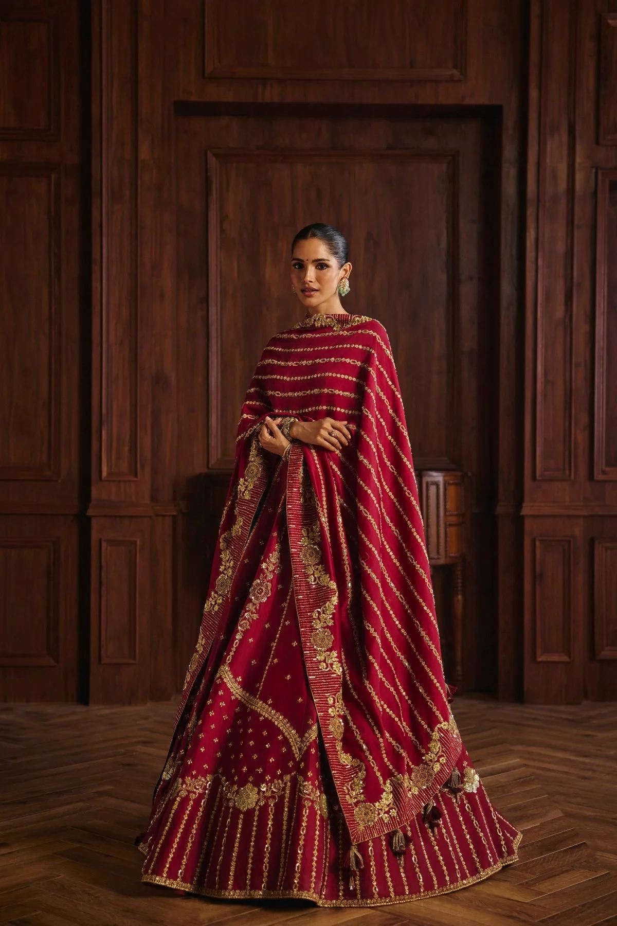 Pia by Mahima Mahajan, red lehenga, view 3