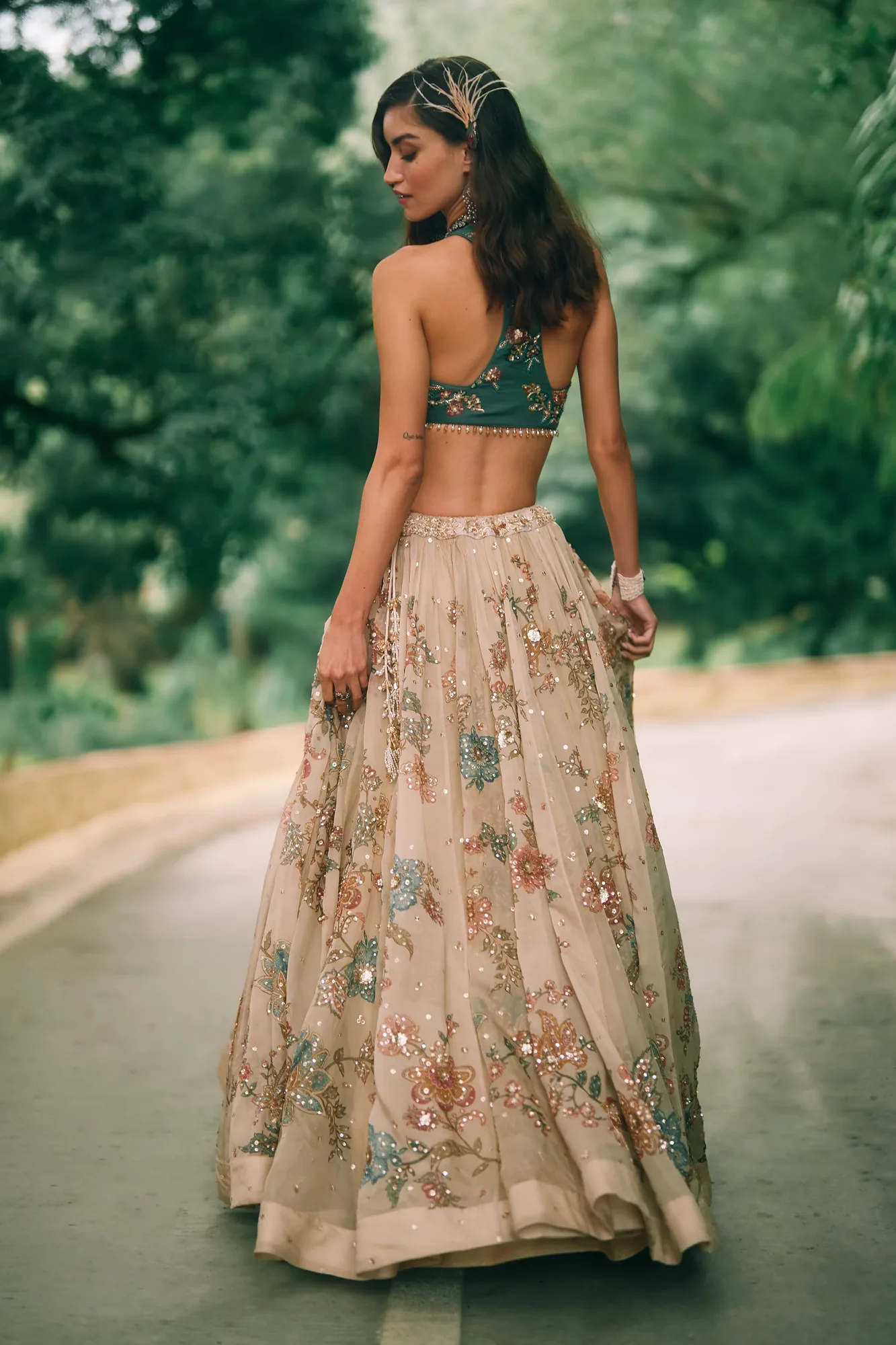 Bea Lehenga Set by Paulmi And Harsh in ivory, view 2