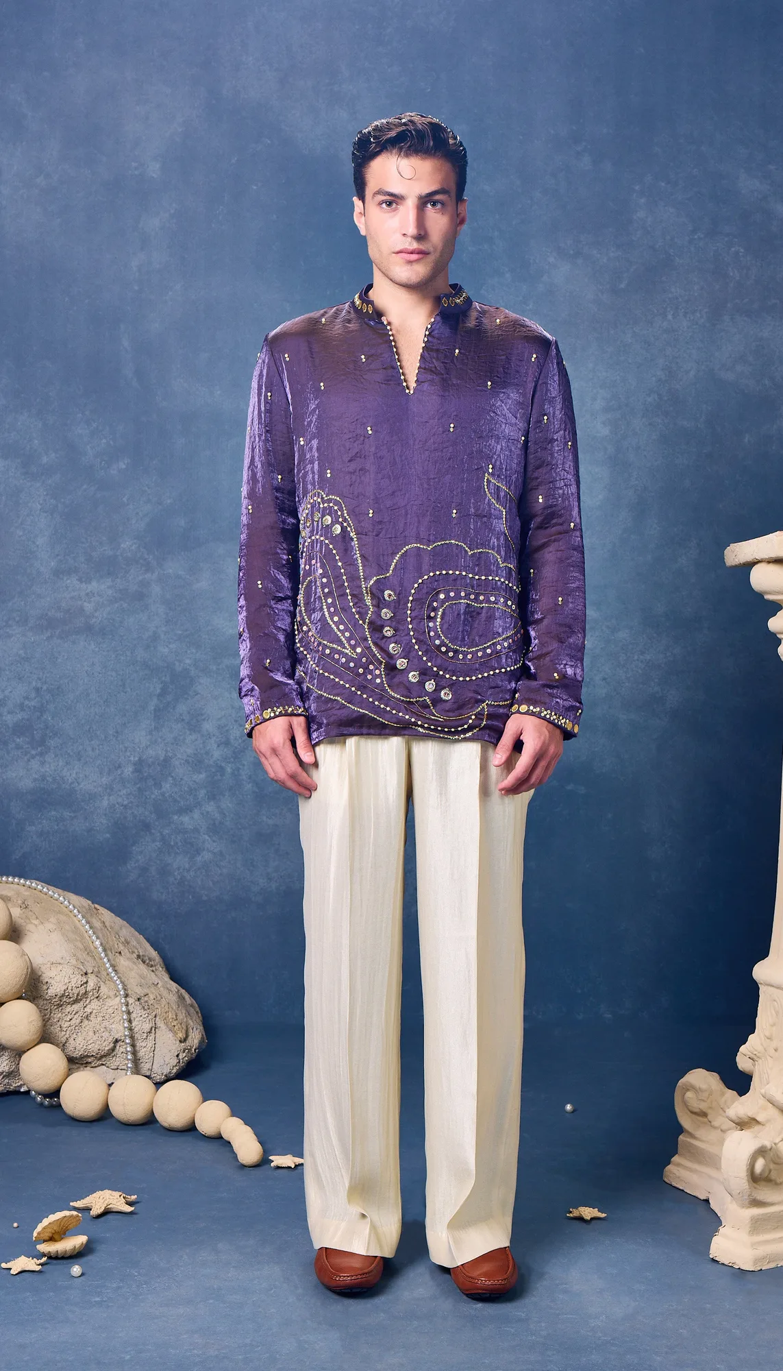 Gilded Paisely - Kurta Set by Papa Don't Preach in purple