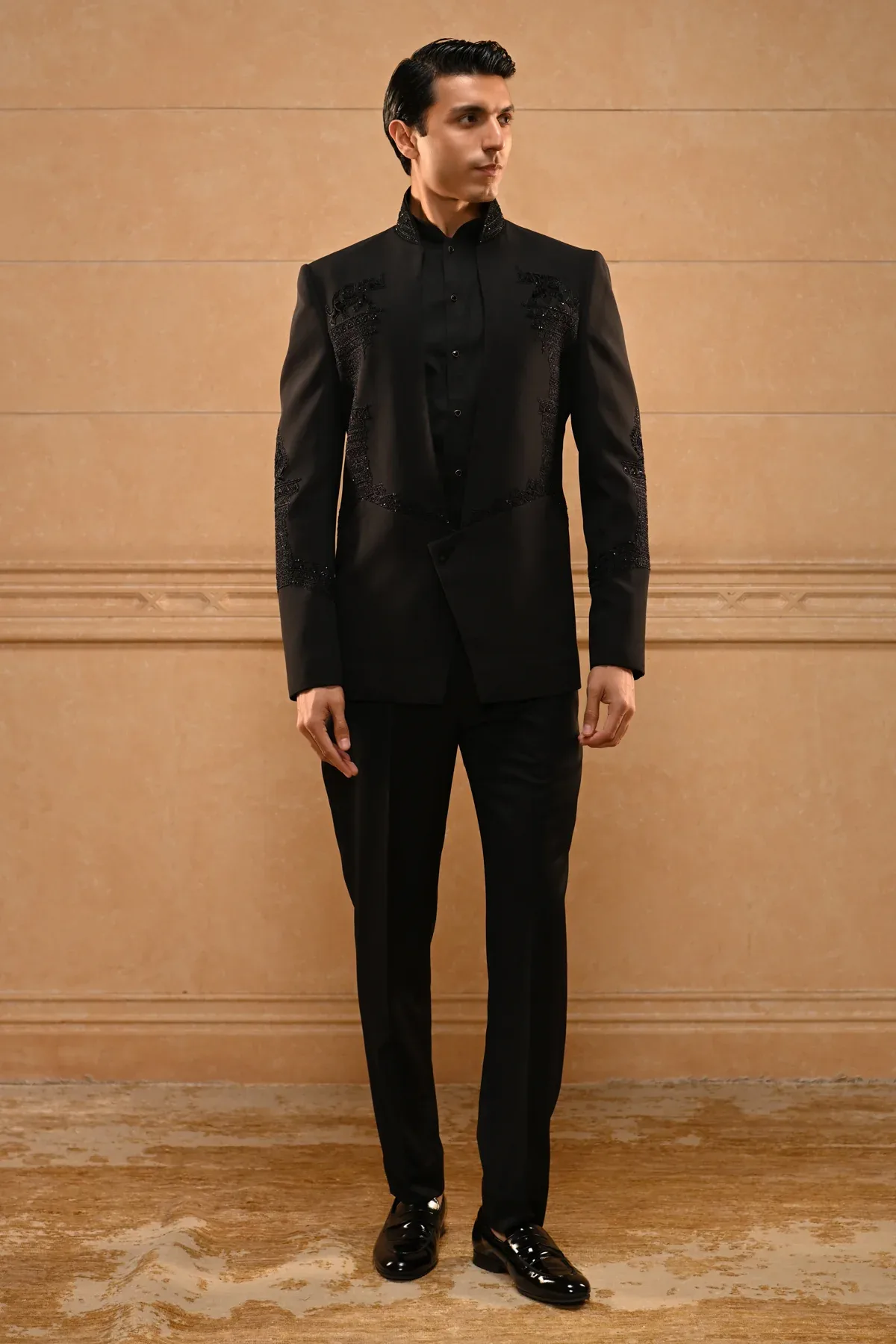 Temple Motif Bandhgala Set by Tarun Tahiliani
