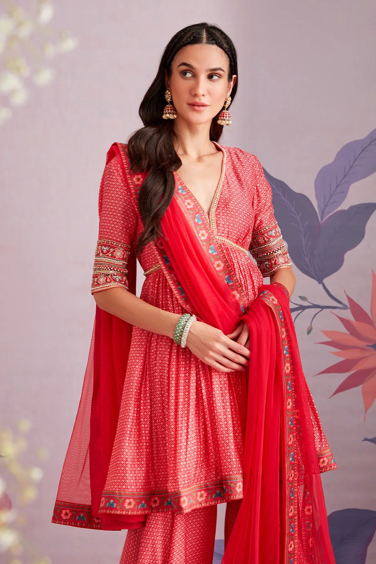 Ambrosia In Red by Ridhi Mehra, red anarkali, view 4