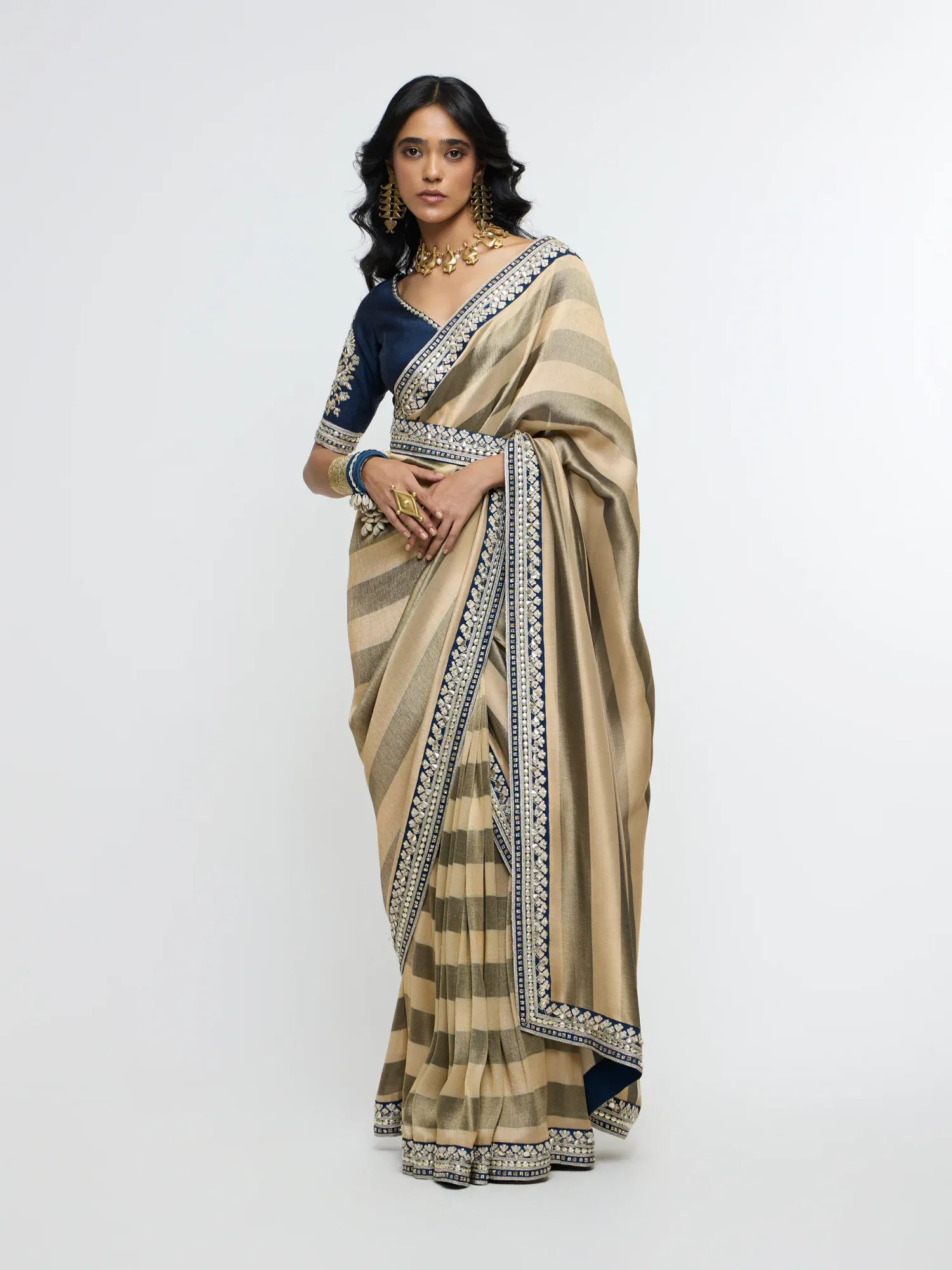 Chandra Mahal Stripe Saree Paired with Blouse by SVA