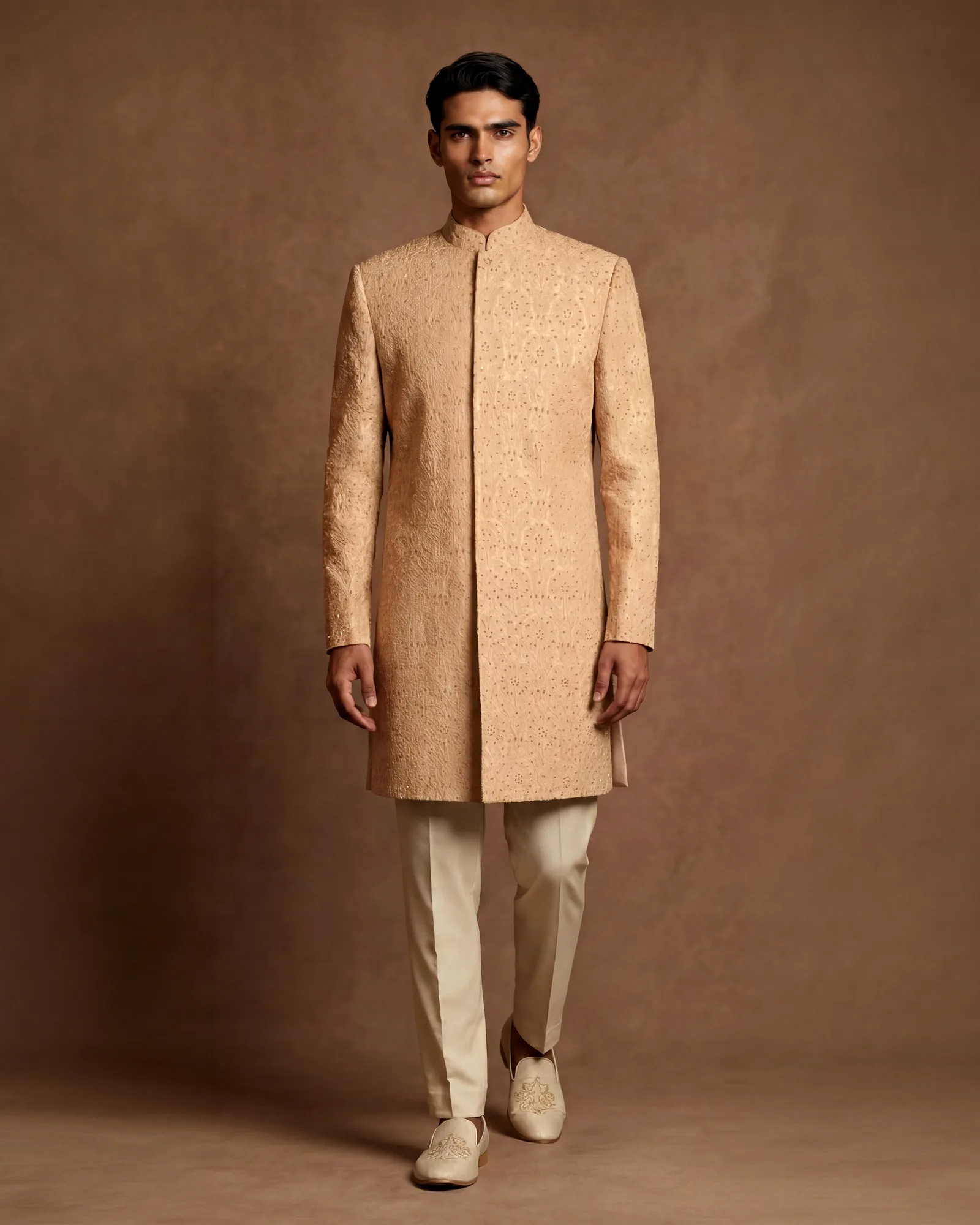Fawn Sherwani, Kurta & Pant Set by Dolly J