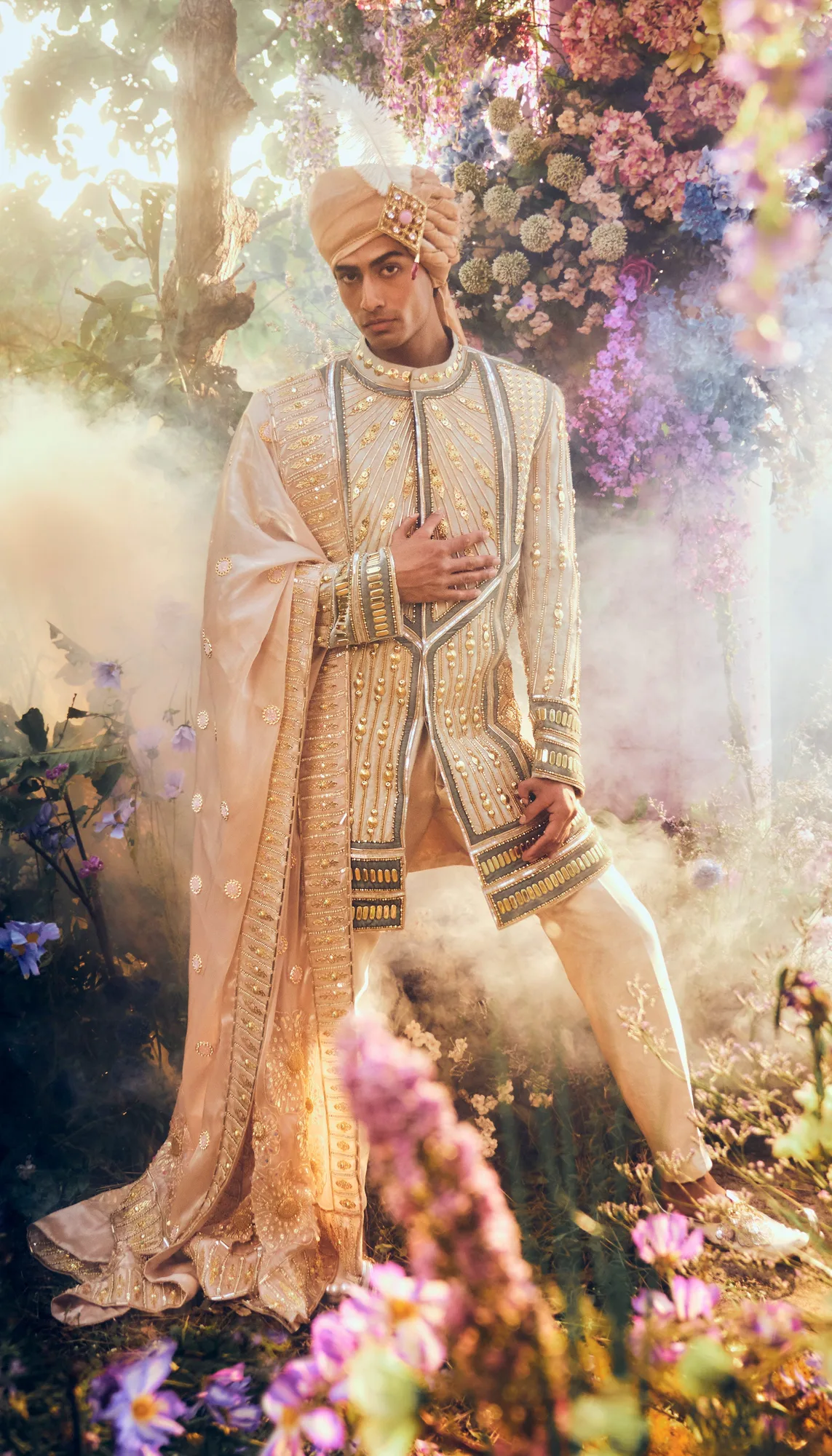 William - Ivory & Teal Sherwani by Papa Don't Preach