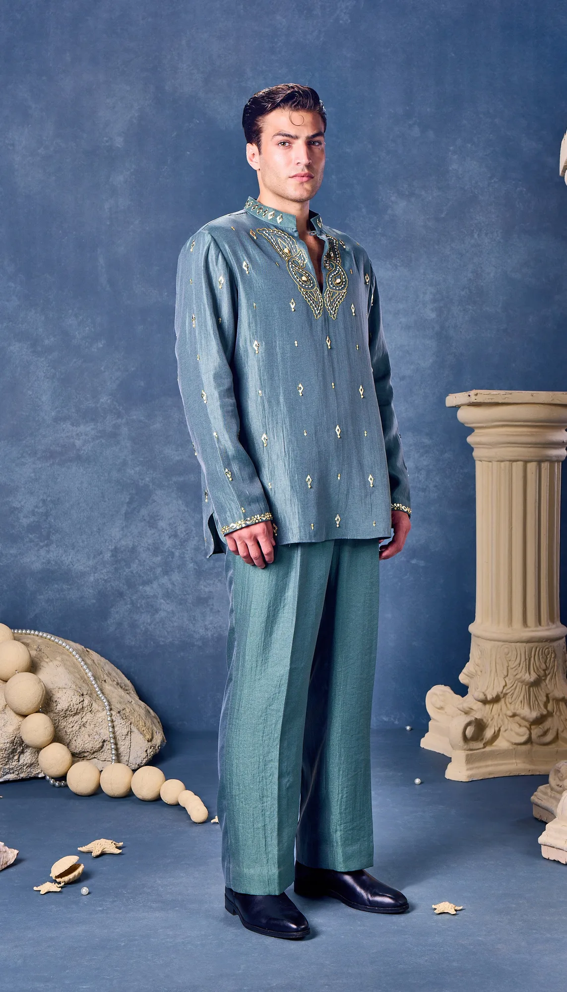 Verdigris - Kurta Set by Papa Don't Preach in green, view 2