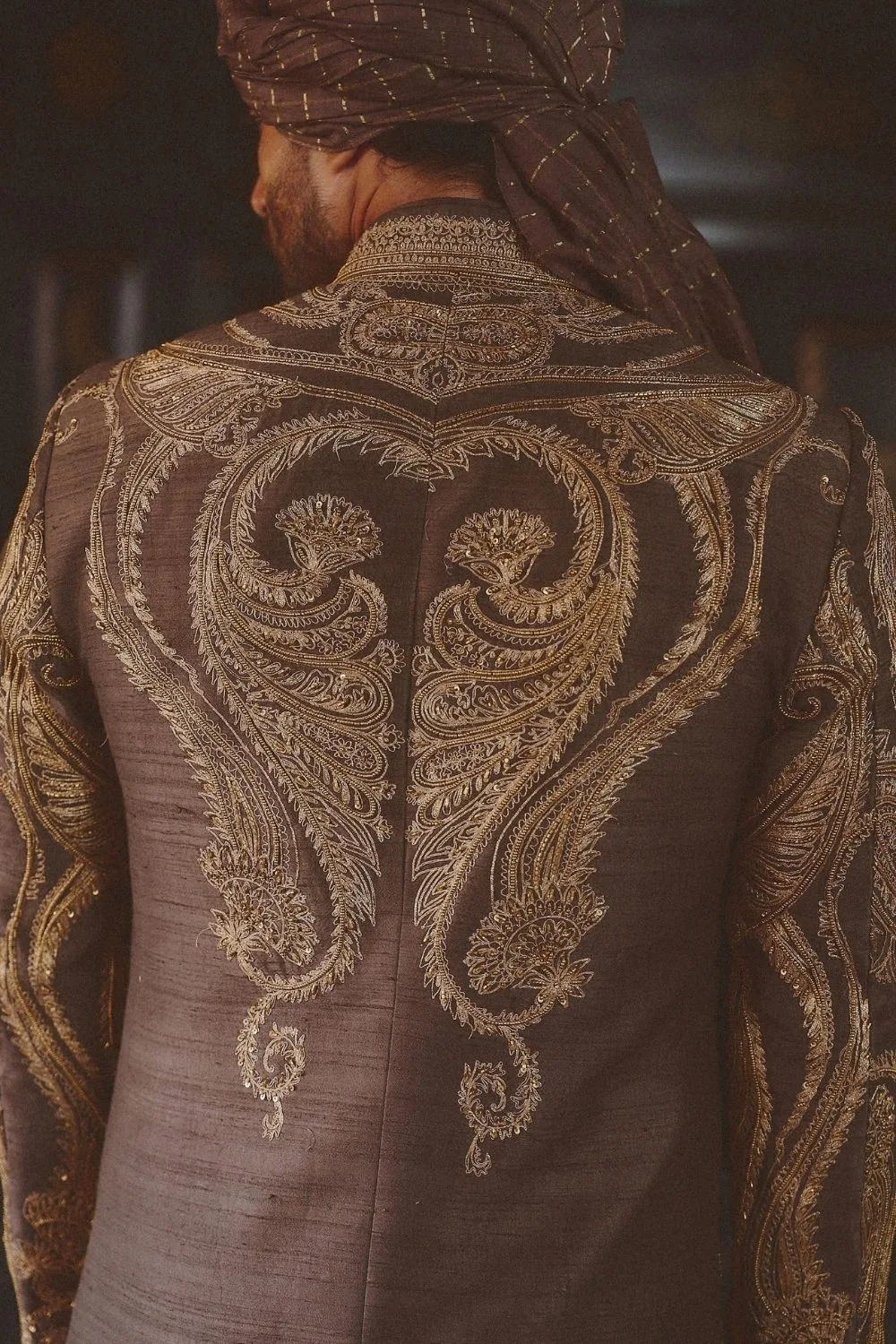 Yavjan Sherwani by Jigar Mali in purple, view 3