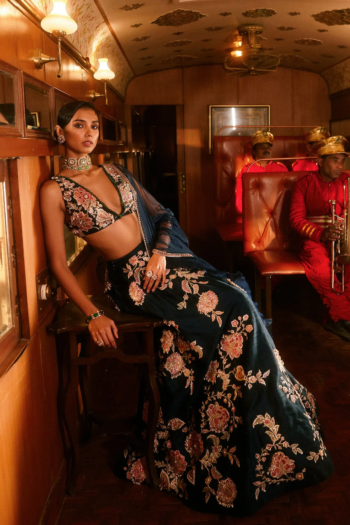Saanjh Lehenga Set by Ridhi Mehra in navy blue