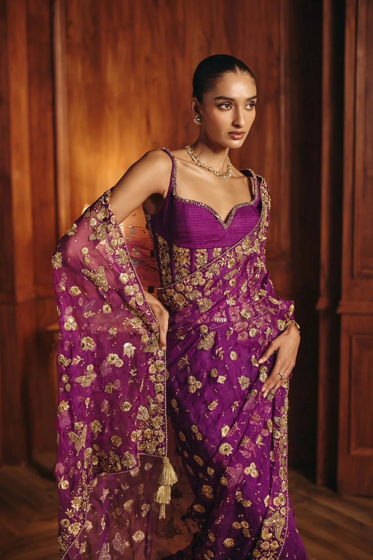 Aashna by Mahima Mahajan, purple sari, view 2