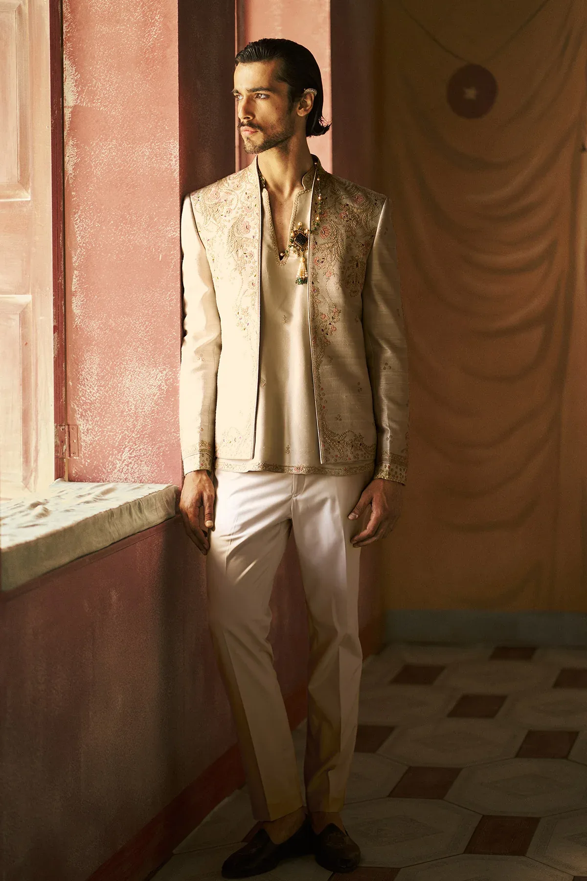 Virdan Short Open Jacket, Kurta & Pant Set by Dolly J