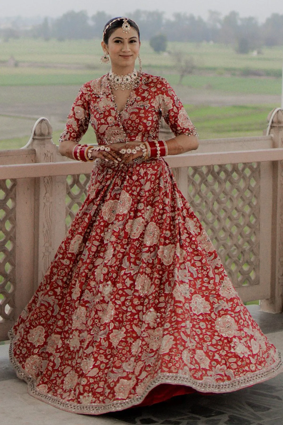Swastika In Starlet Lehenga Set by Ridhi Mehra