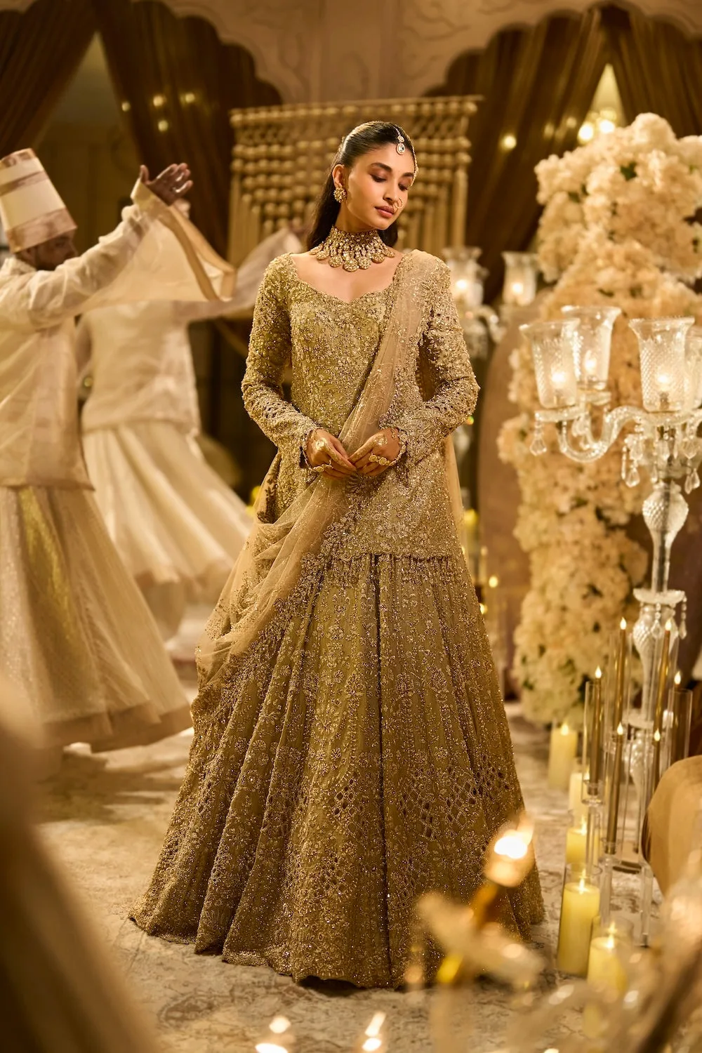 Sage Tissue Lehenga Set by Seema Gujral, sage sari