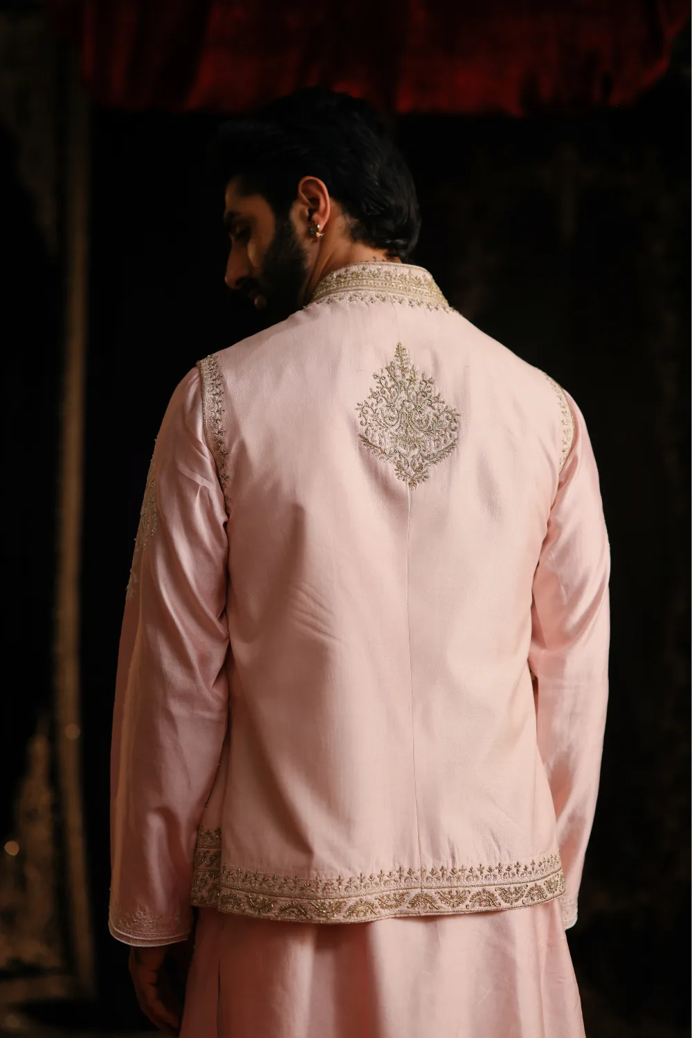 Naif Jacket Set by Jigar Mali in baby pink, view 2