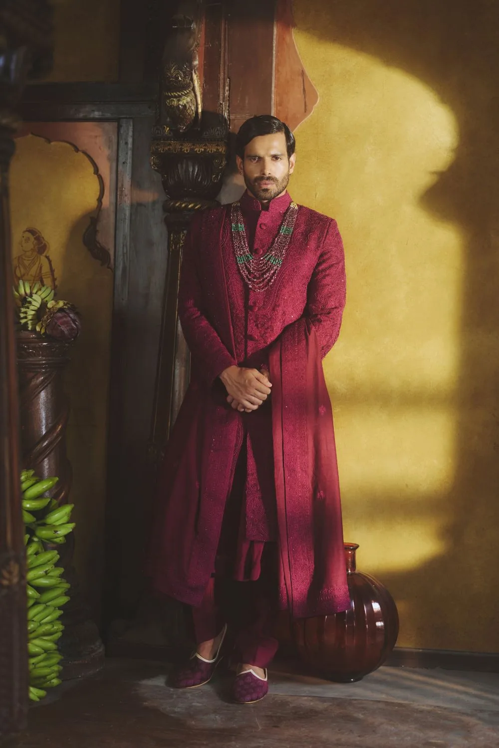 Archit Sherwani by Jigar Mali in wine