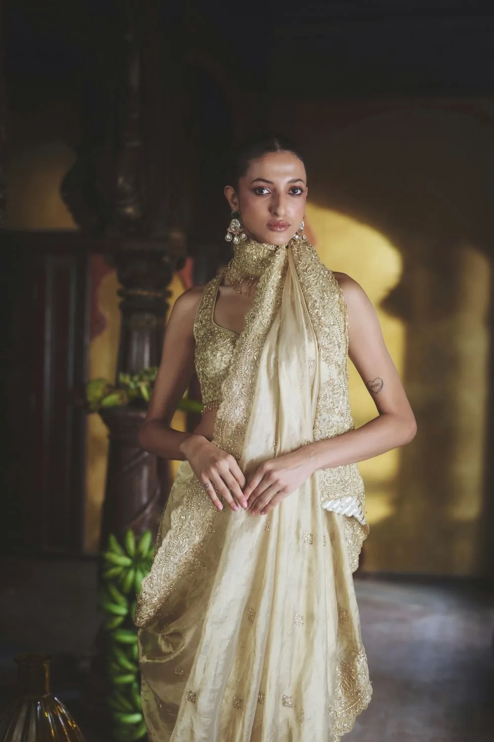 Tara Saree by Jigar Mali in gold, view 2