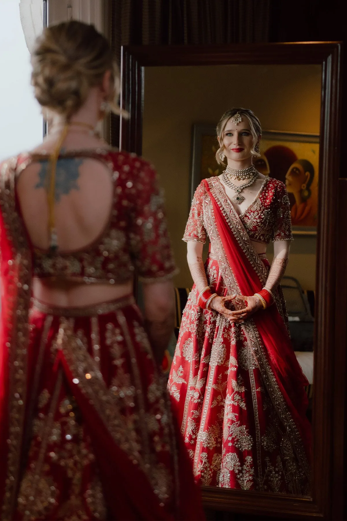 Abbey Orsler in Moga Lehenga Set by Ridhi Mehra