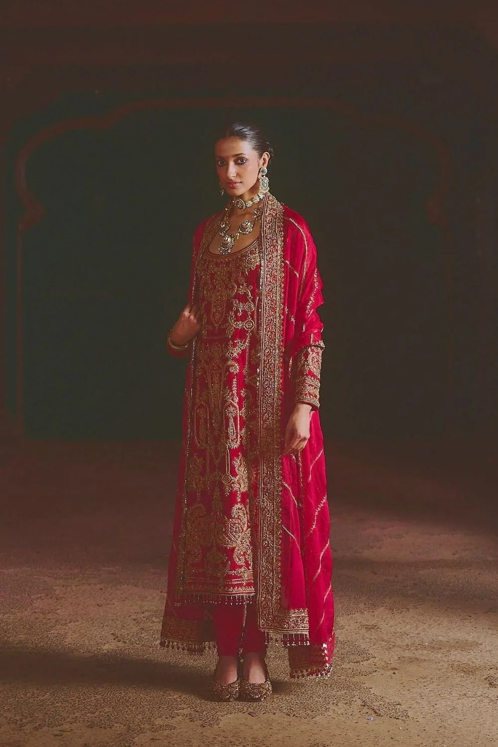Sindoori Kurta Set by Jigar Mali in maroon, view 3