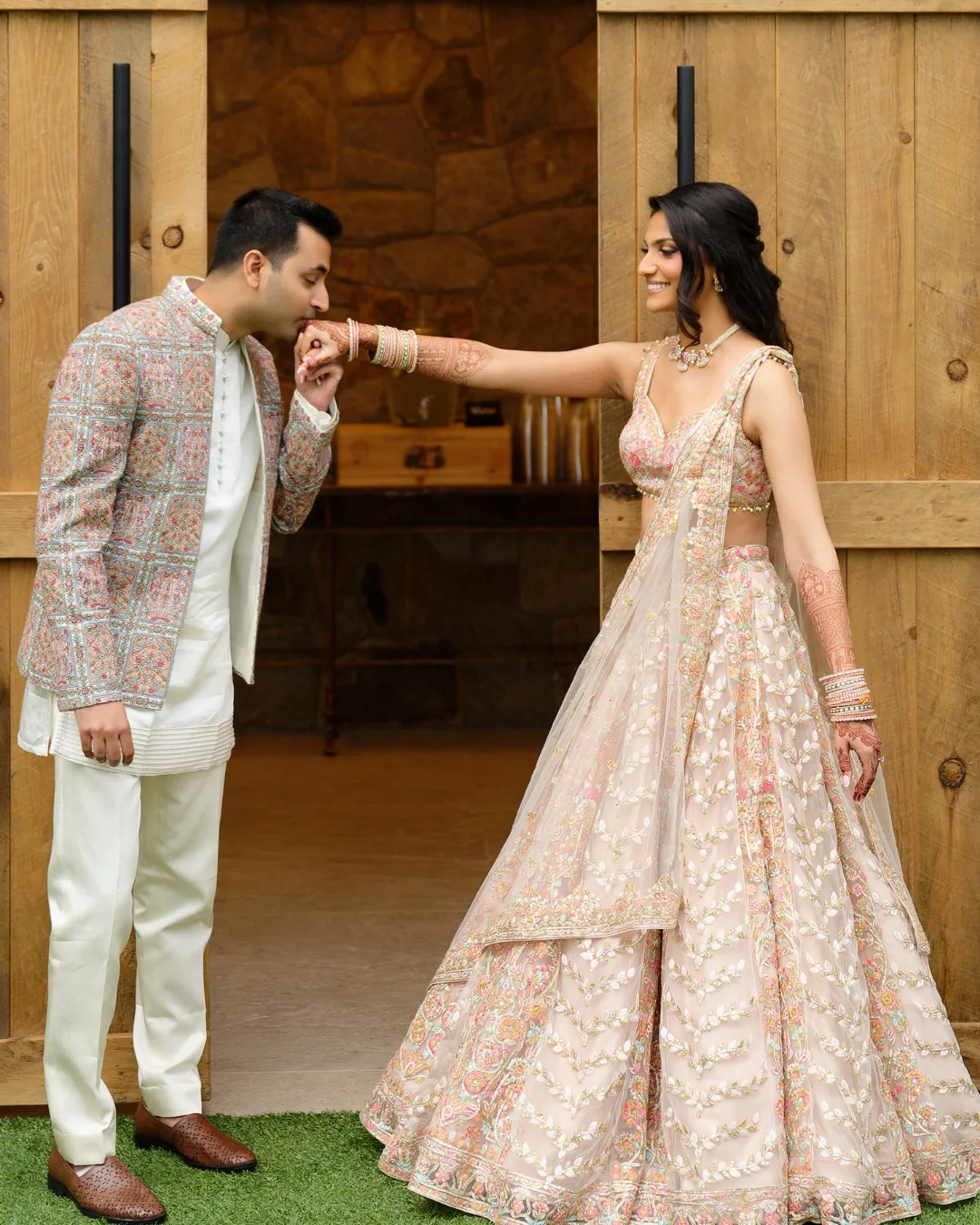 Priyal Soni In Our Peach Net Lehenga by Tamanna Punjabi Kapoor, view 3