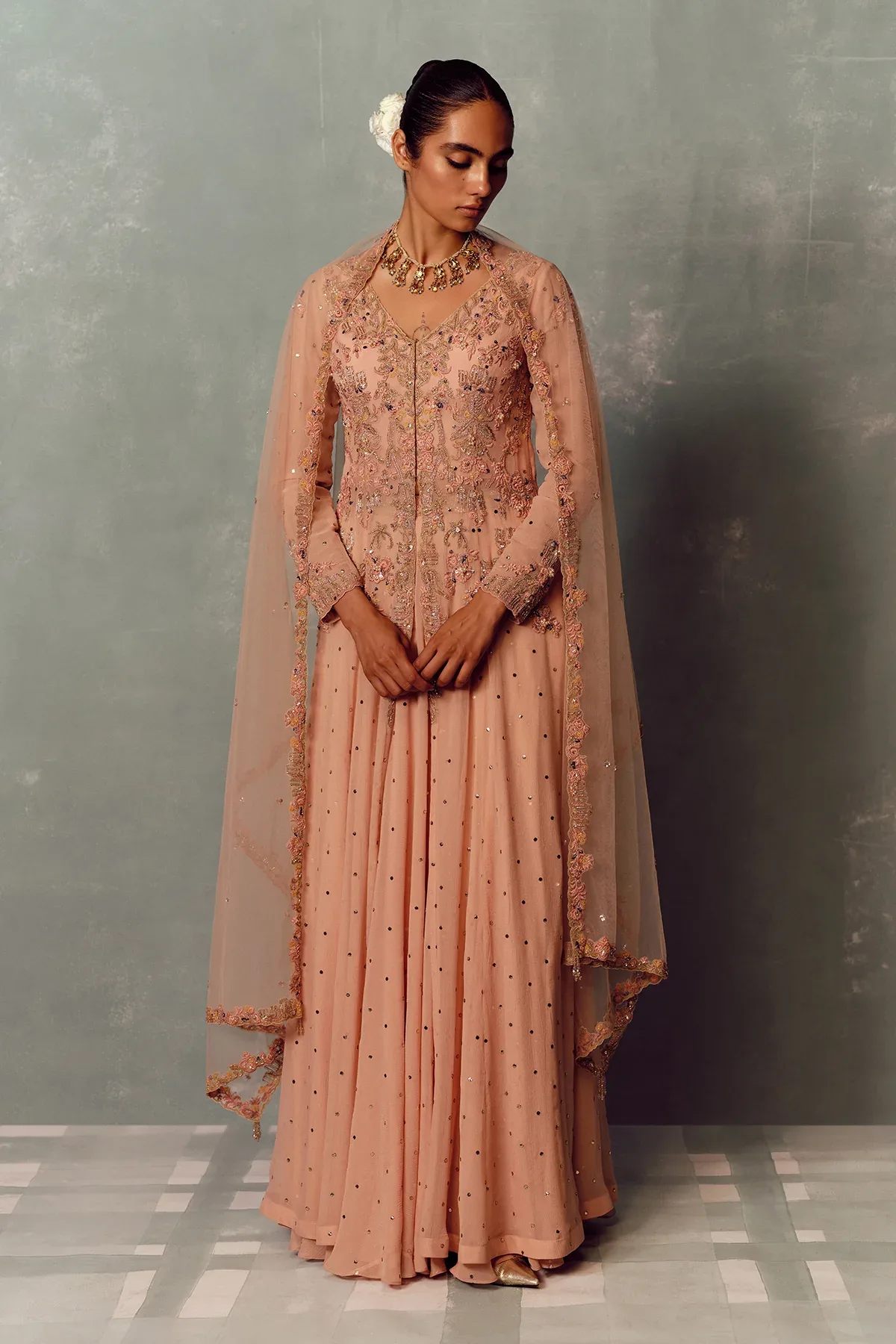 Sunset Petal Kurta and Skirt Suit Set by Dolly J