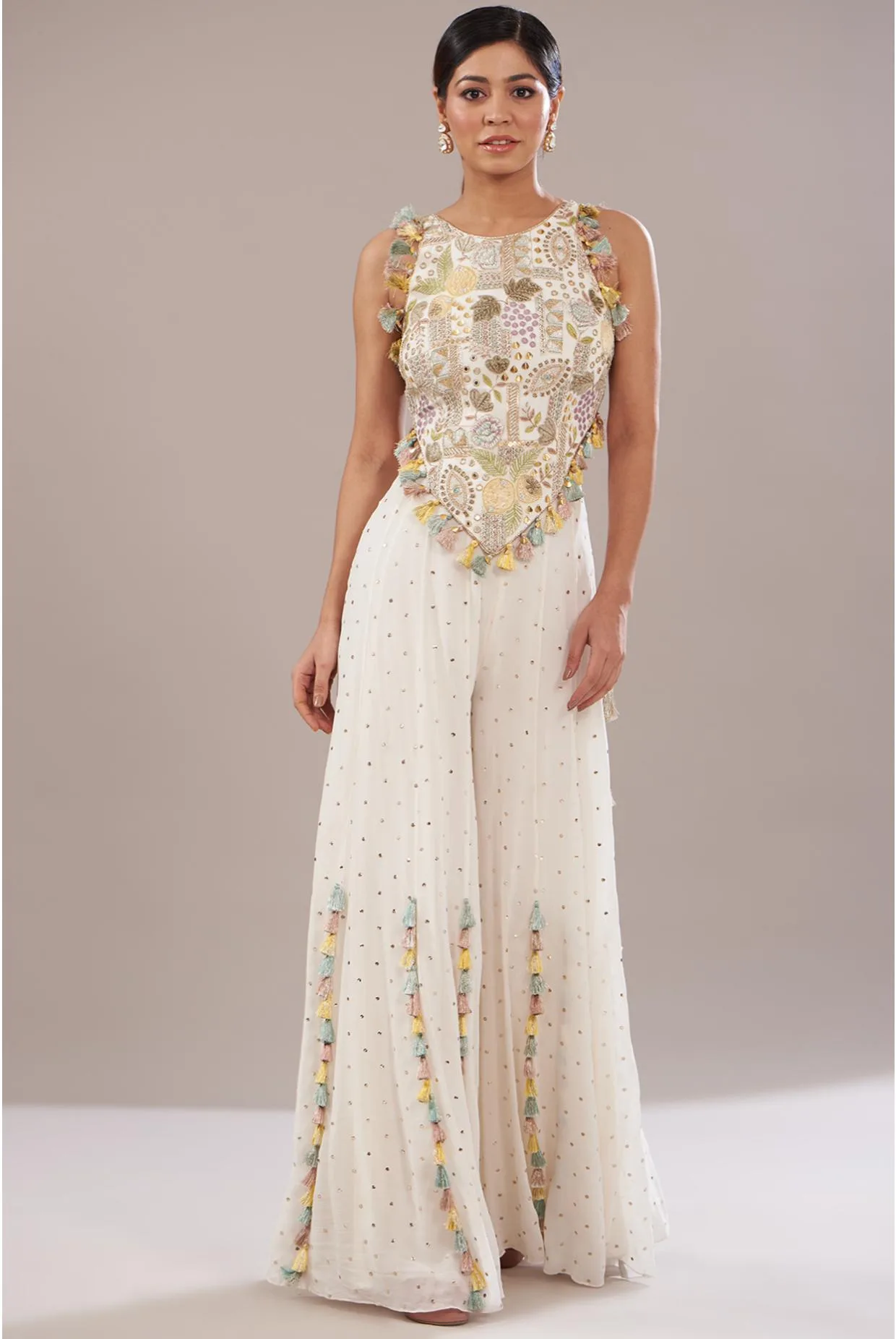 Off White Embroidered Choli With Sharara by Payal Singhal