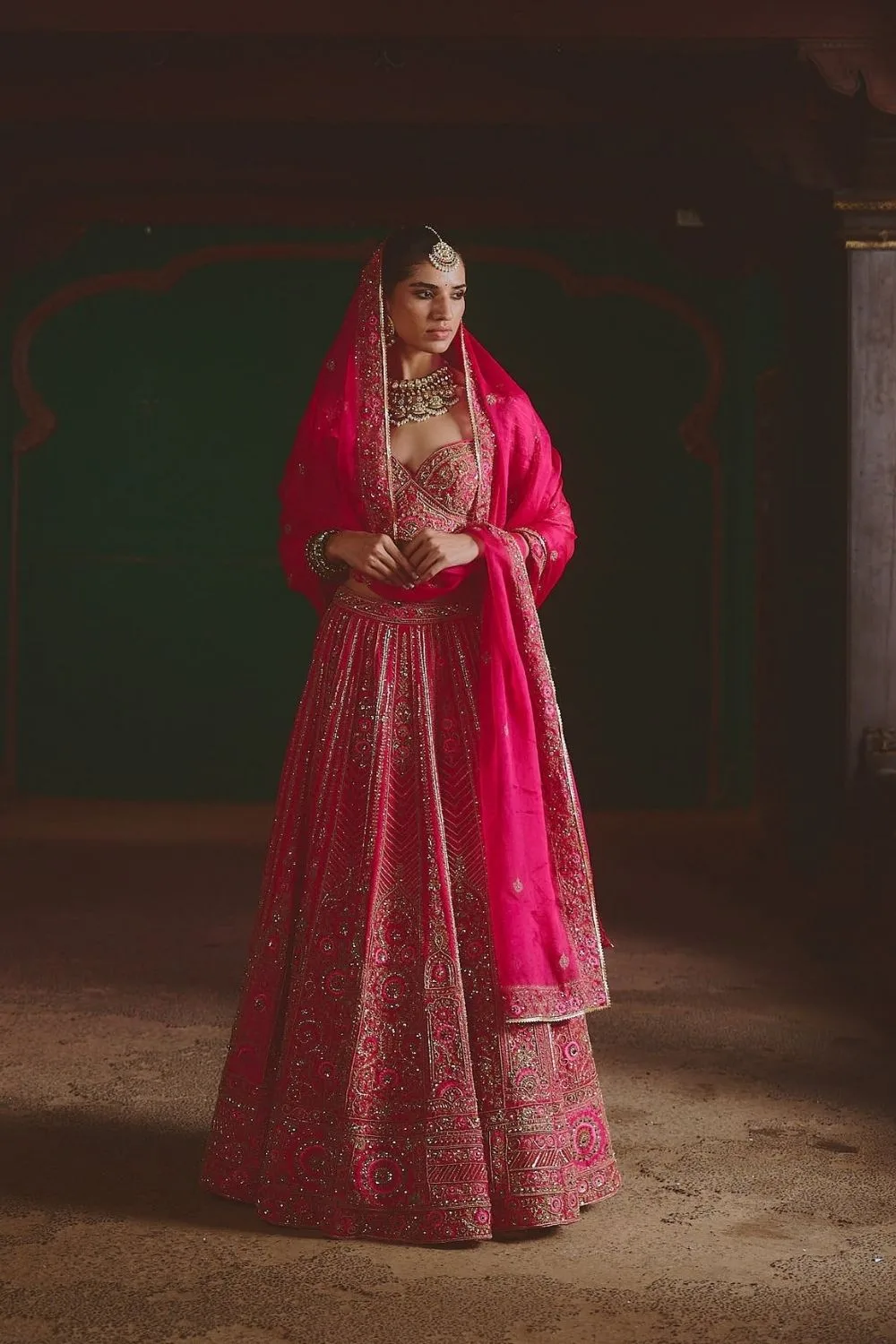Aruna Lehenga Set by Jigar Mali in pink, view 3