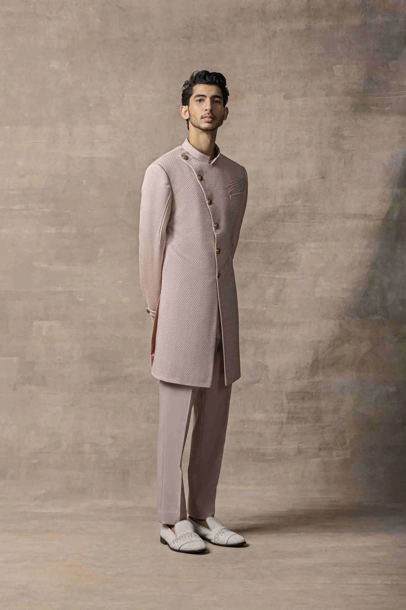 Dusty Rose Slant Cut Indo-Western by Sarab Khanijou