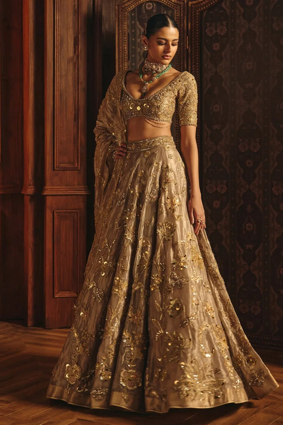Shazia by Mahima Mahajan, nude lehenga, view 3