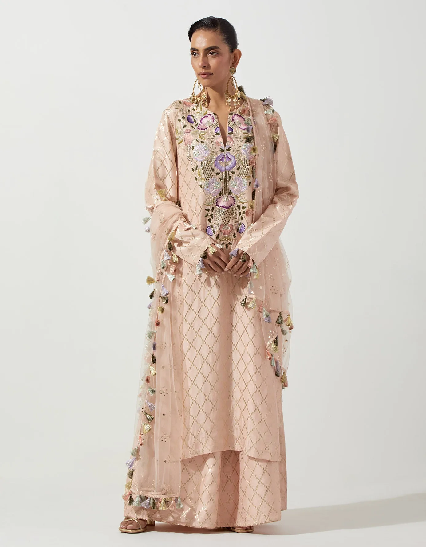 Peachy Pink Kurta With Palazzo And Dupatta by Payal Singhal