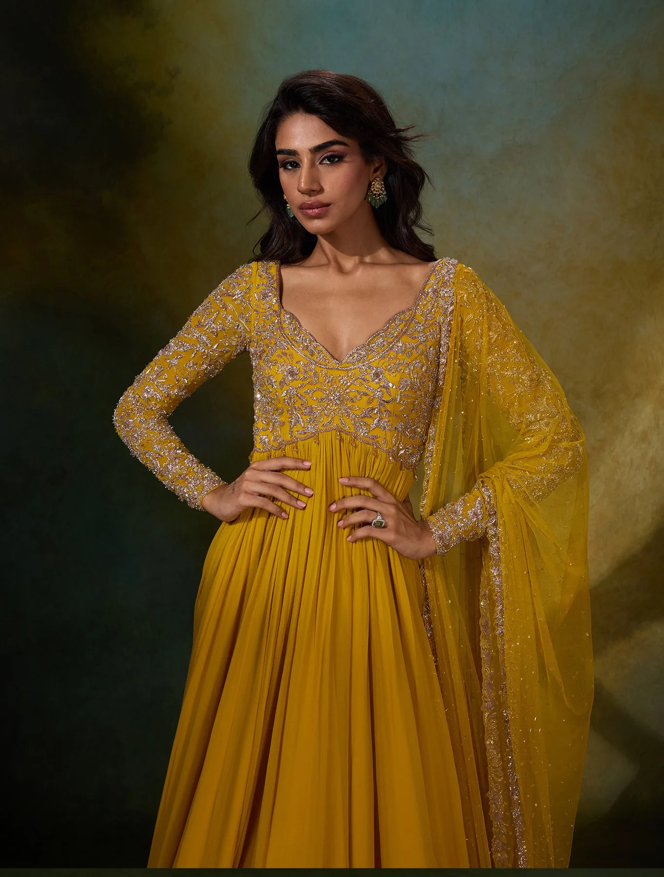 Vivienne by Shloka Khialani, yellow anarkali, view 2