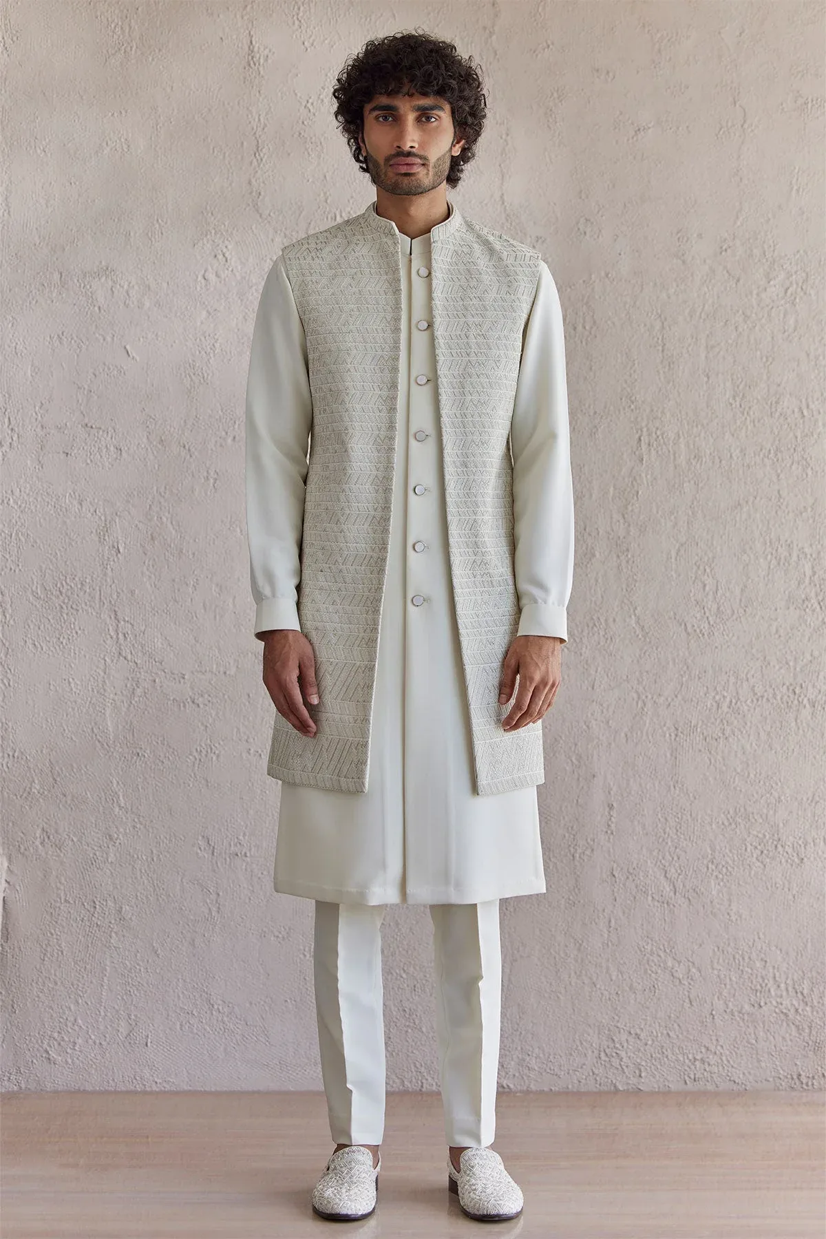 Venice Ivory Nehru Jacket (Light) by Qbik