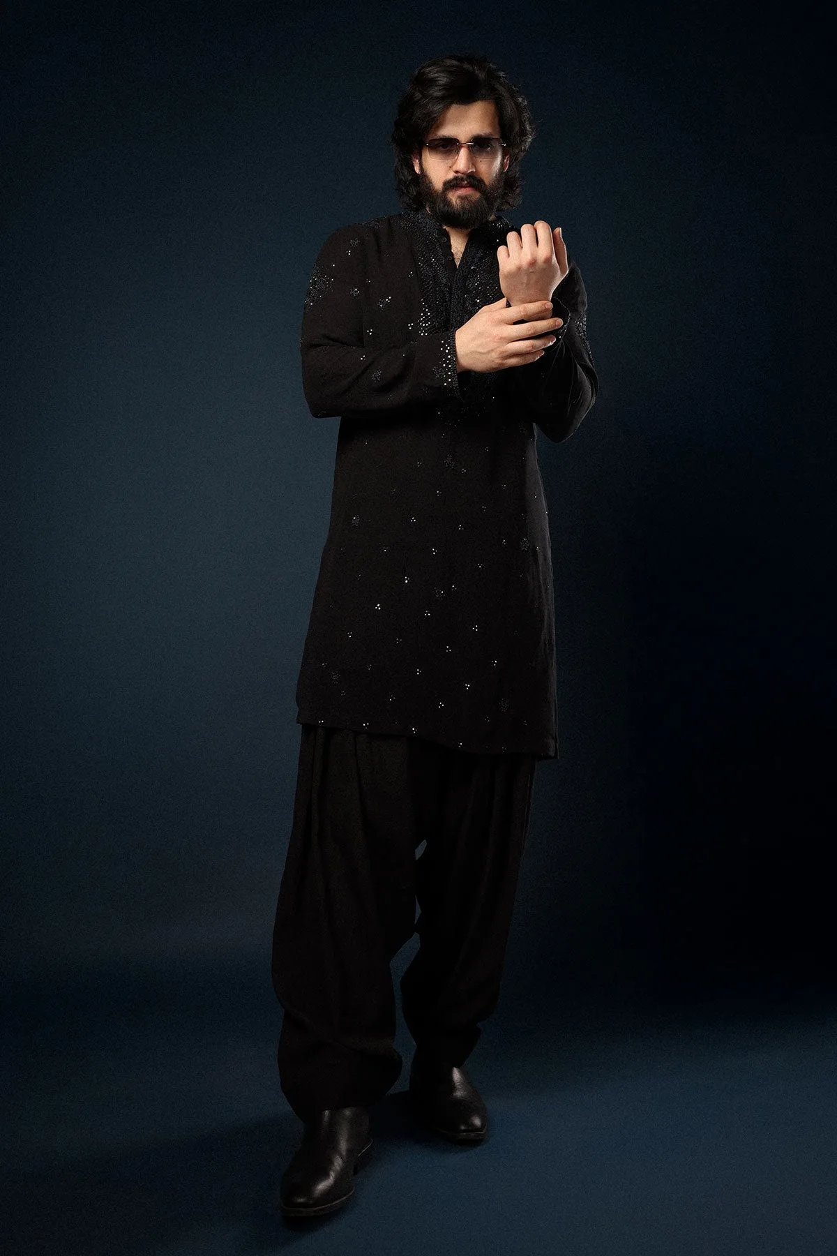 Akhil in Black Ember Kurta & Patiala by Dolly J