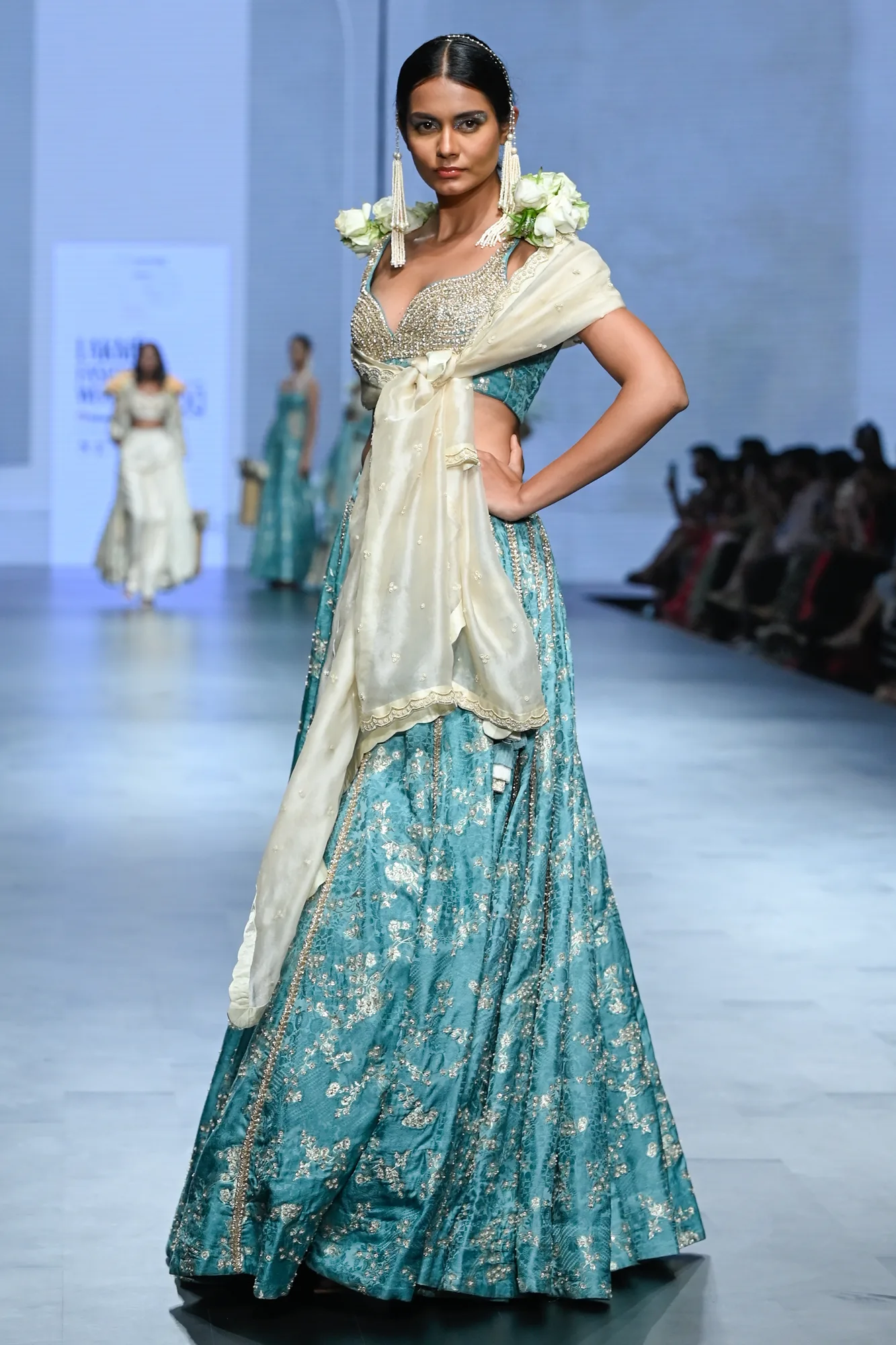 Adele Lehenga Set – Ice Blue by Paulmi And Harsh, view 3