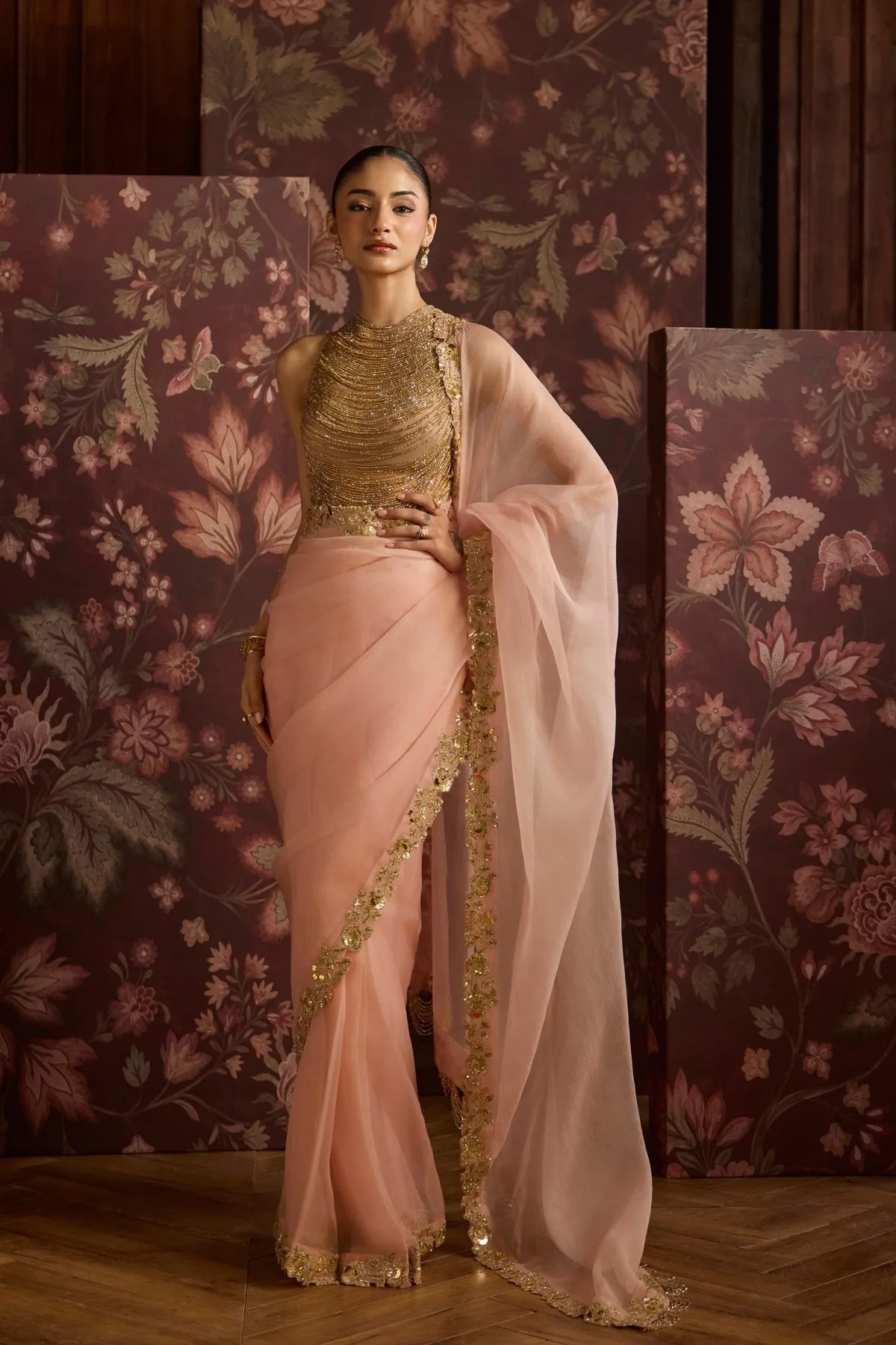 Habiba by Mahima Mahajan, blush sari, view 2