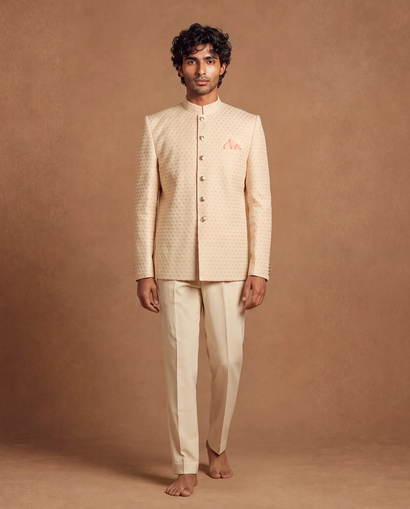 Avermont Bandhgala Set by Dolly J in ivory