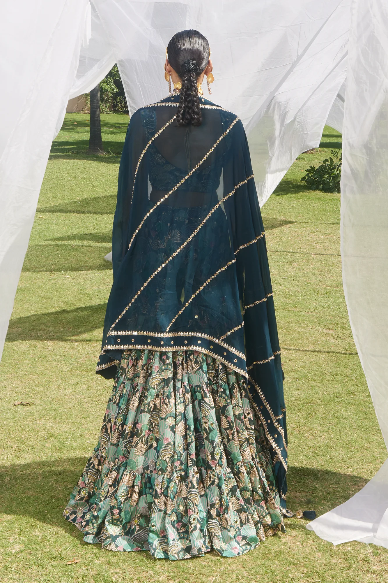 Gloria Lehenga Set by Paulmi And Harsh in antique gold, view 2