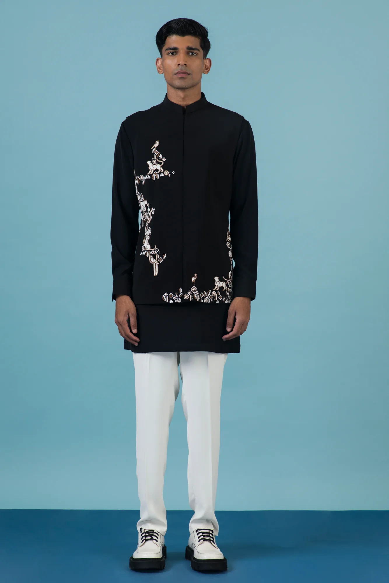 Black Jungle Nehru Jacket by Qbik