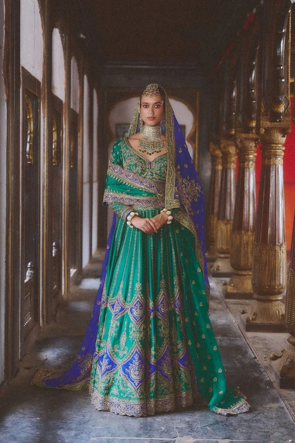 Mangala Lehenga Set by Jigar Mali in green