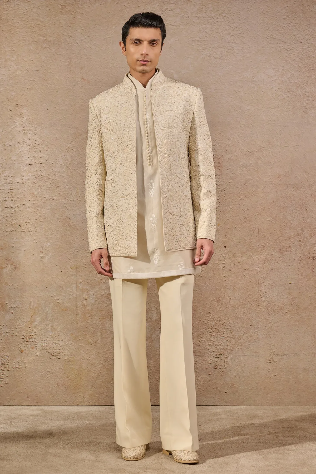 Languid Summer Hand Embroidered Floral & Paisley Bandhgala by Tarun Tahiliani